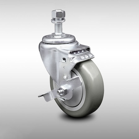 Service Caster 4 Inch SS Gray Polyurethane Wheel Swivel 1/2 Inch Threaded Stem Caster with Brake SCC-SSTS20S414-PPUB-TLB-121315